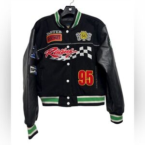 Fast Lane Red Fox Black Racing Jacket with Patches Size Medium